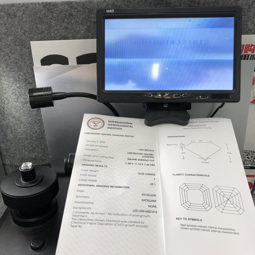 Messi Alahas Lab Diamond SQUARE EMERALD 10.23CT F VS1 EX EX CVD LG614321612 11