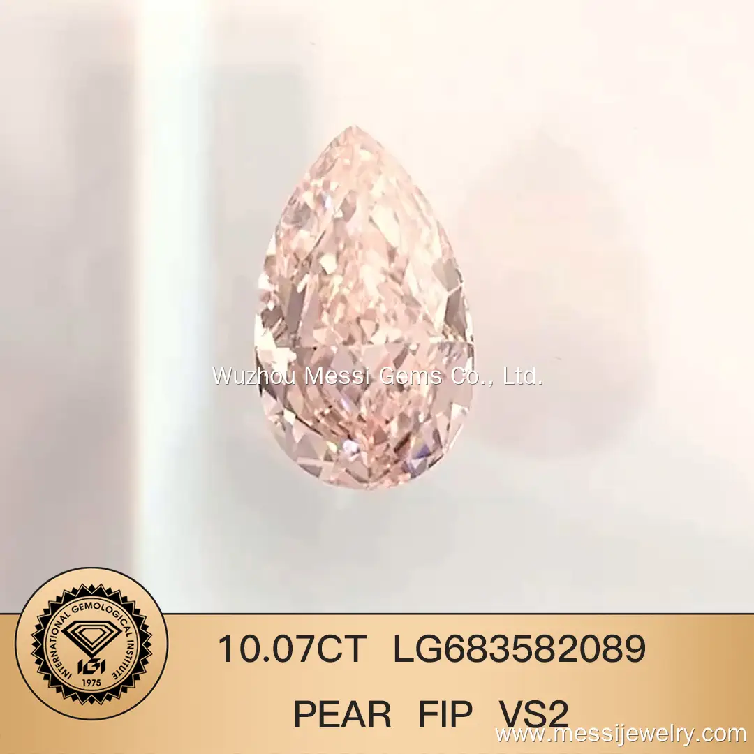 Messi Jewelry Lab Diamond 10.07ct Pear Fancy Intense Pink VS2 LG683582089 1