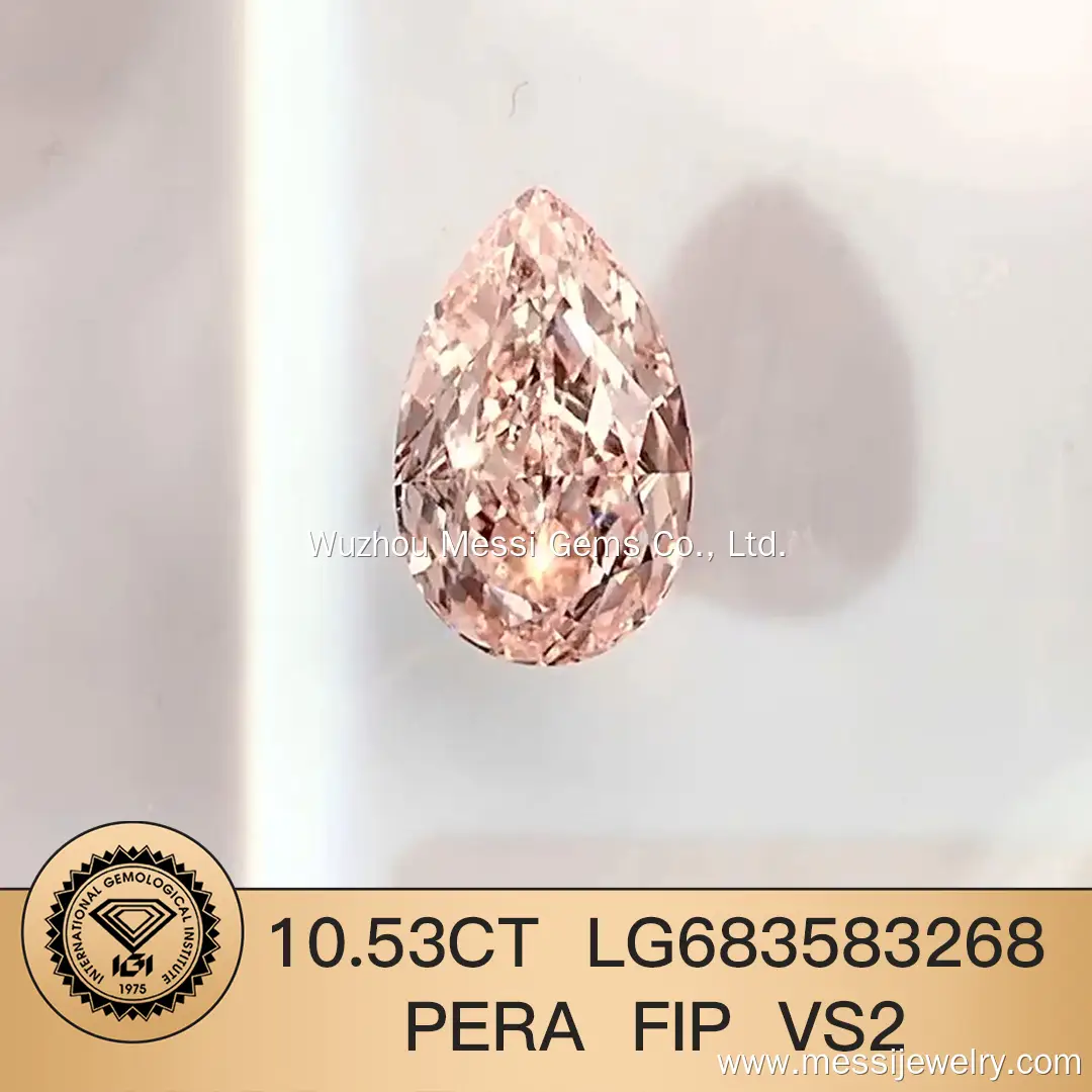 Messi Jewelry Lab Diamond 10.26ct Pear Fancy Intense Rosa VS2 LG683583268 1