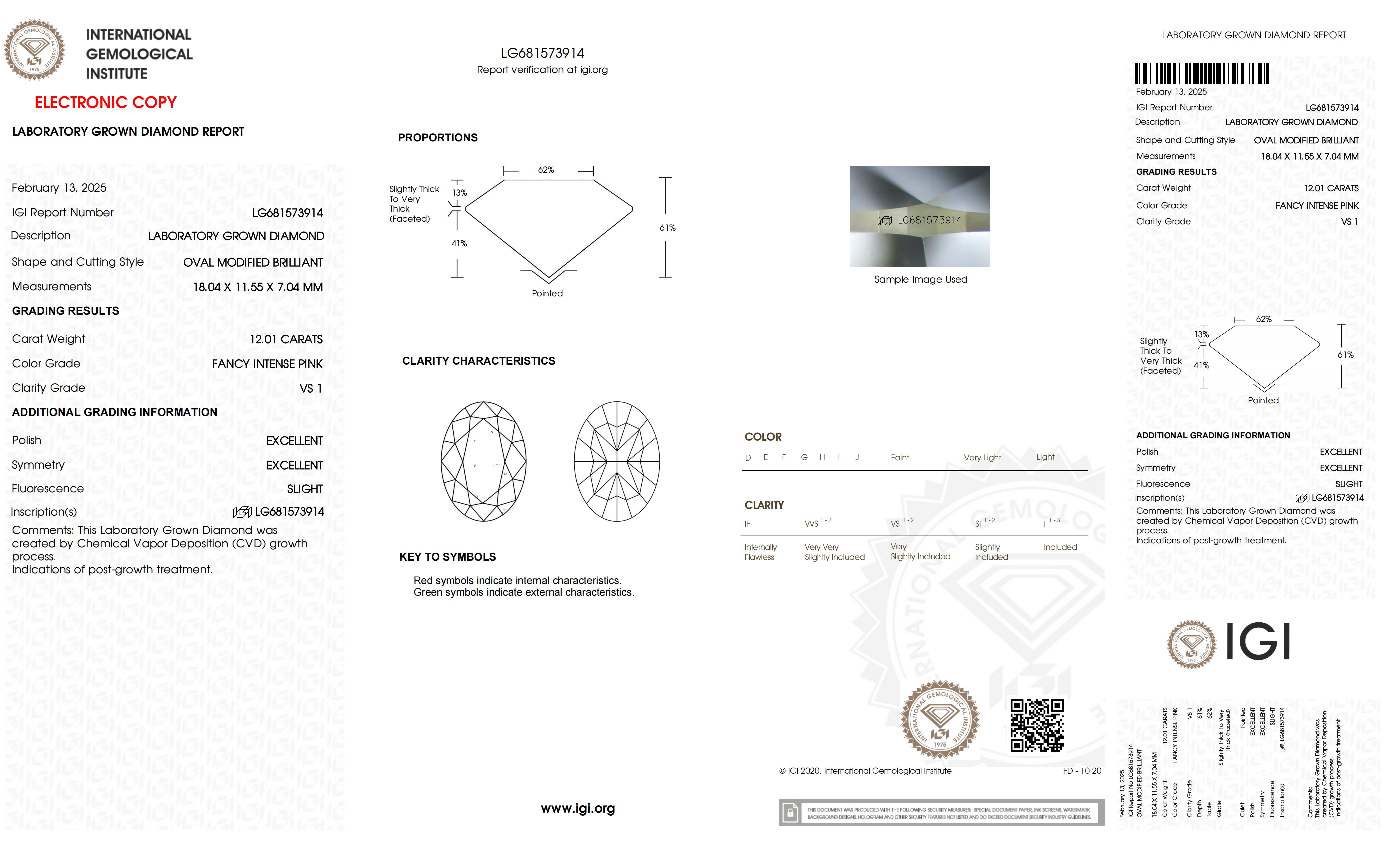 IGI Certificate 12.01CT Oval Fancy Intense Pink VS1 Lab Diamond LG681573914 | Messi Alahas 4