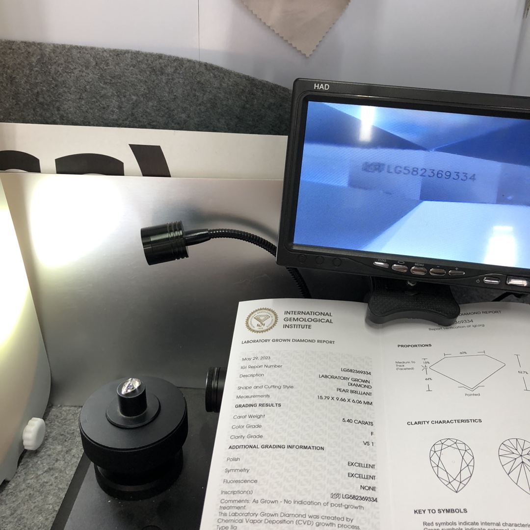 Messi Jewlery Lab Diamond CVD PEAR LG582369334  5.40CT  F  VS1  EX EX 11