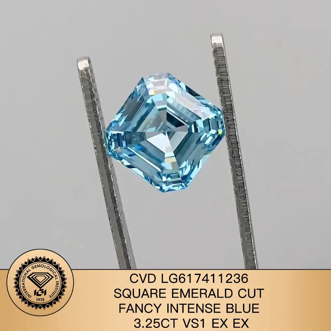 Messi Jewelry Square Emerald Cut 3.25ct vs1 Ex Ex Fancy Intense Blue Lab Diamond LG617411238 Regalo de Navidad 1