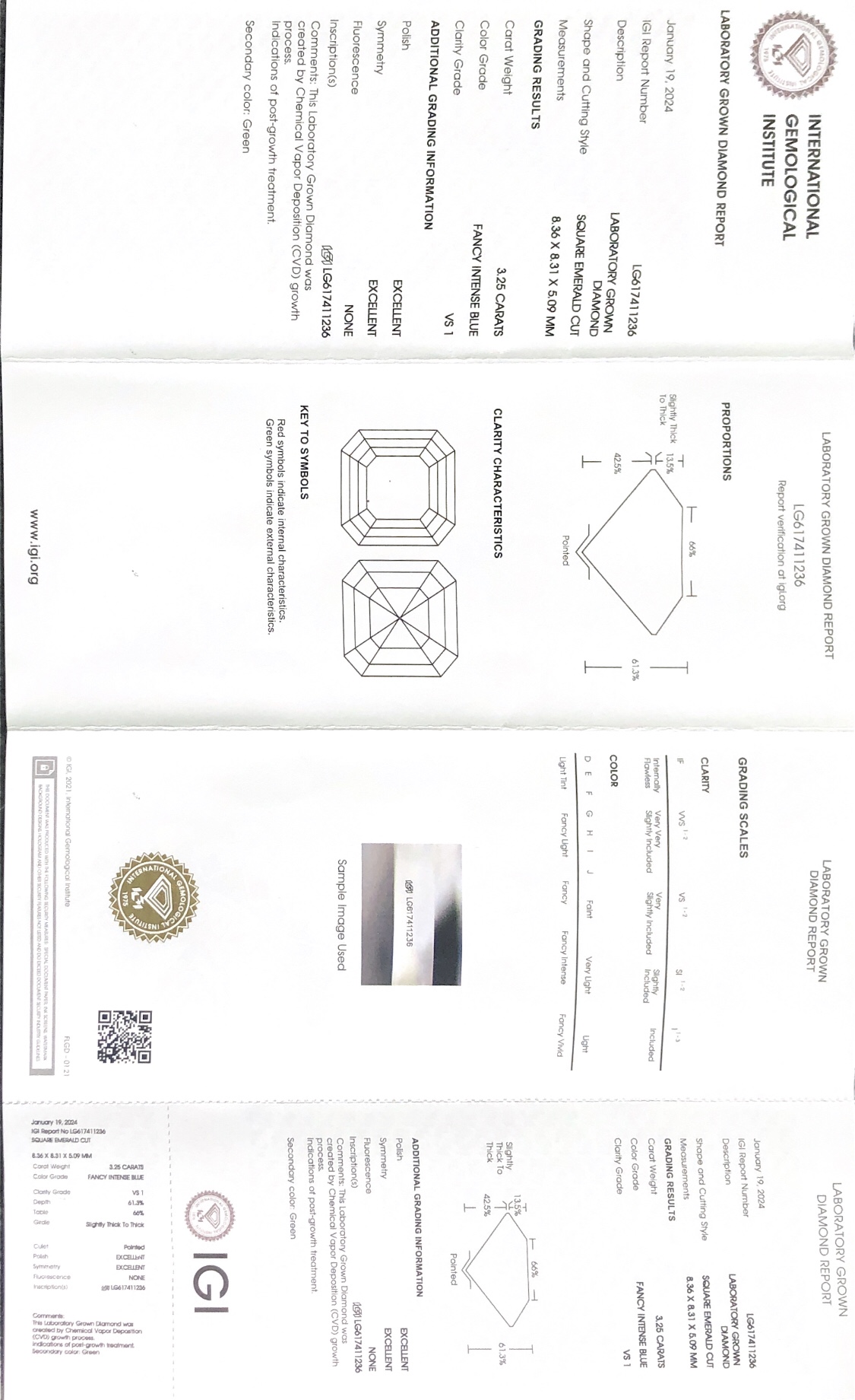 Messi Jewelry Square Emerald Cut 3.25CT VS1 EX EX Fancy Intense Blue Lab Diamond LG617411238 Christmas Gift 8