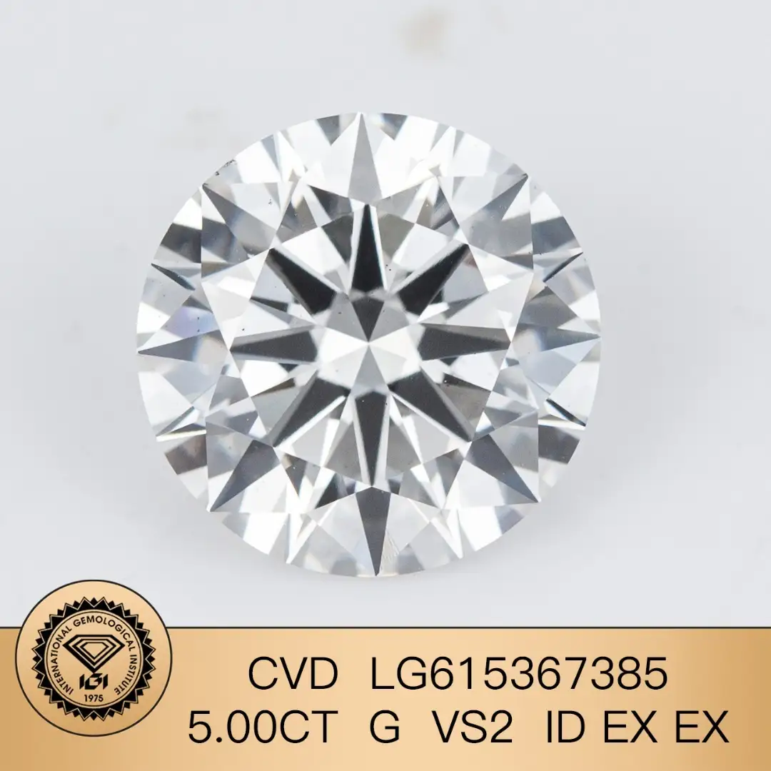 Messi Jewlery IgI Lab Diamond CVD Round LG615367385 5.00ct G VS2 ID ex 1