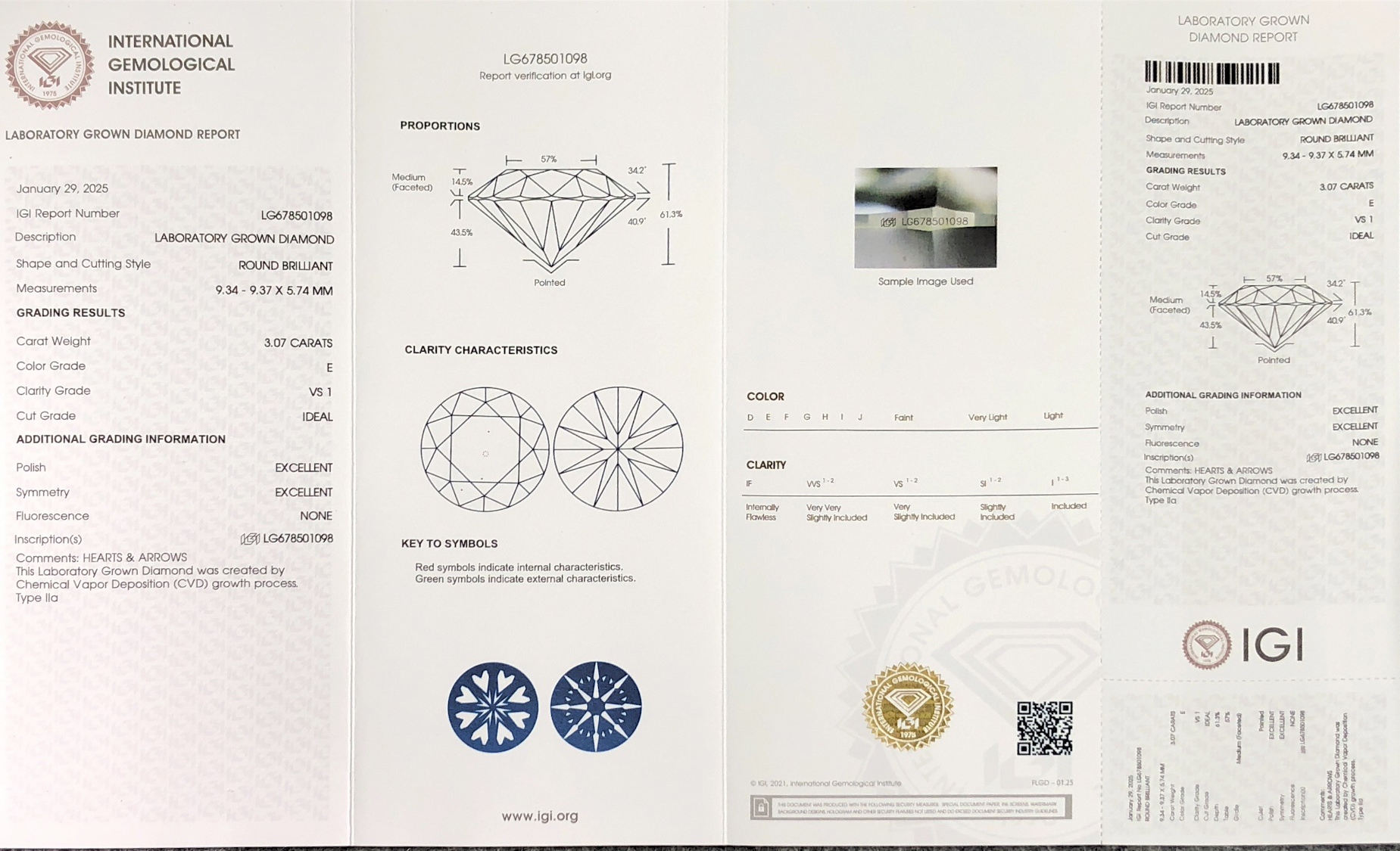 IGI Lab Diamond Round Cut 3.07CT E VS1 ID EX EX CVD LG678501098 | Messi Jewelry 8