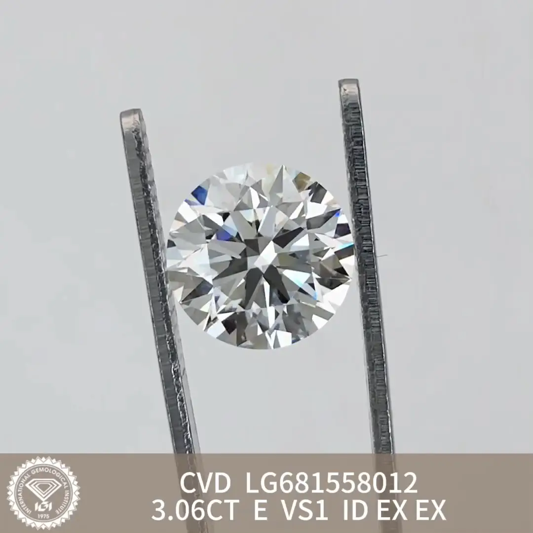 Messi Jewelry Lab Diamond CVD Round 3.06ct E VS1 LG681558012 ID ex ex 1