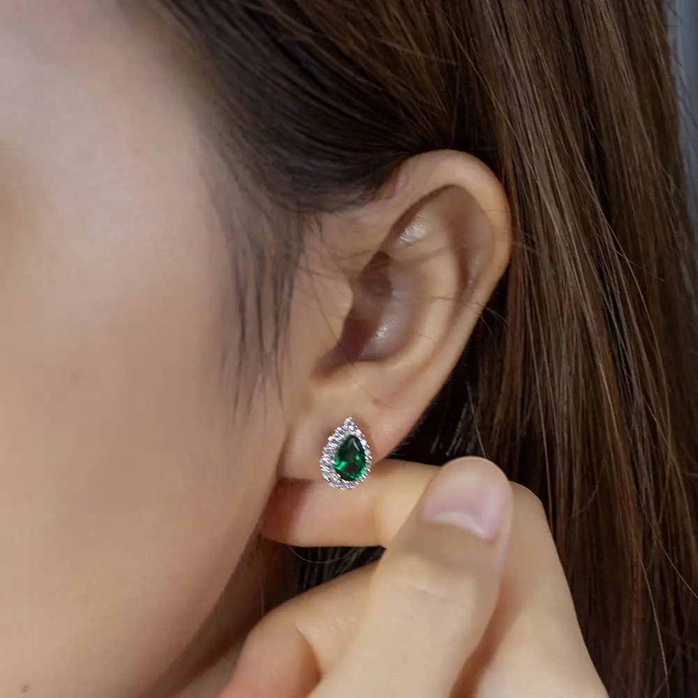 Lab Emerald Earring 18K Gold - Messi Jewelry 5