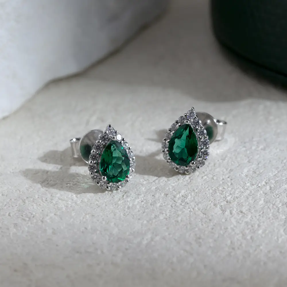 Gioielli Messi MSE-725 Lab Emerald Earring 18K 14K Giollo in oro in oro bianco bianco 1