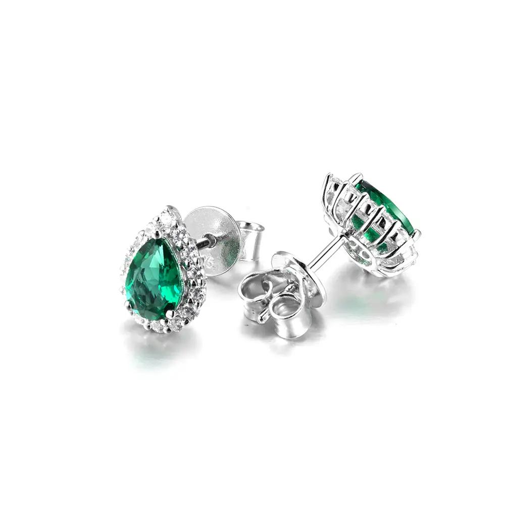 Lab Emerald Earring 18K Gold - Messi Jewelry 2