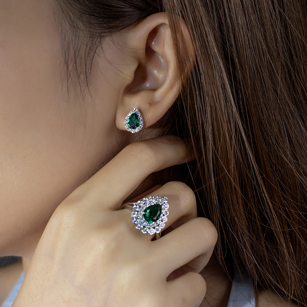 Messi Jewelry MSE-725 Lab Emerald Earring 18K 14K White Gold Yellow Gold Jewelry 11