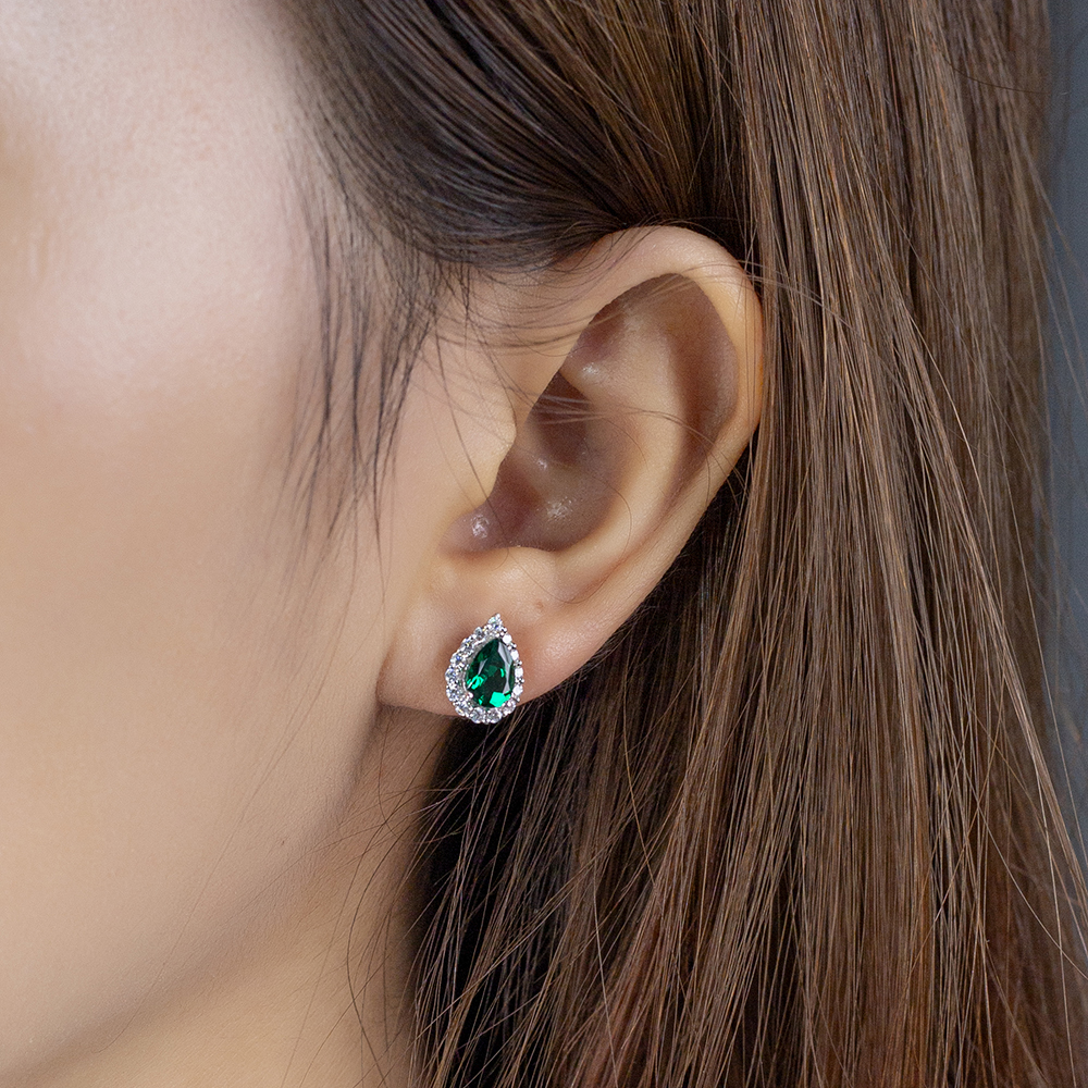 Messi Jewelry MSE-725 Lab Emerald Earring 18K 14K White Gold Yellow Gold Jewelry 9