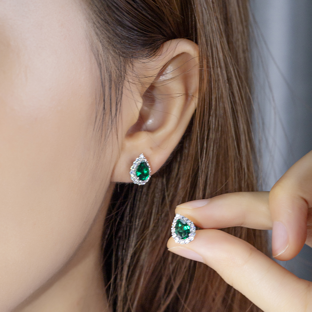 Messi Jewelry MSE-725 Lab Emerald Earring 18K 14K White Gold Yellow Gold Jewelry 10