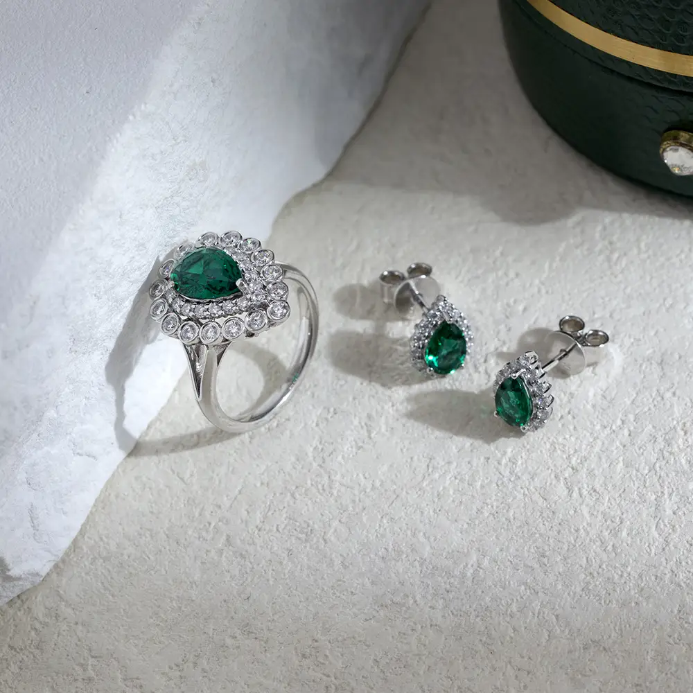 Lab Emerald Earring 18K Gold - Messi Jewelry 6