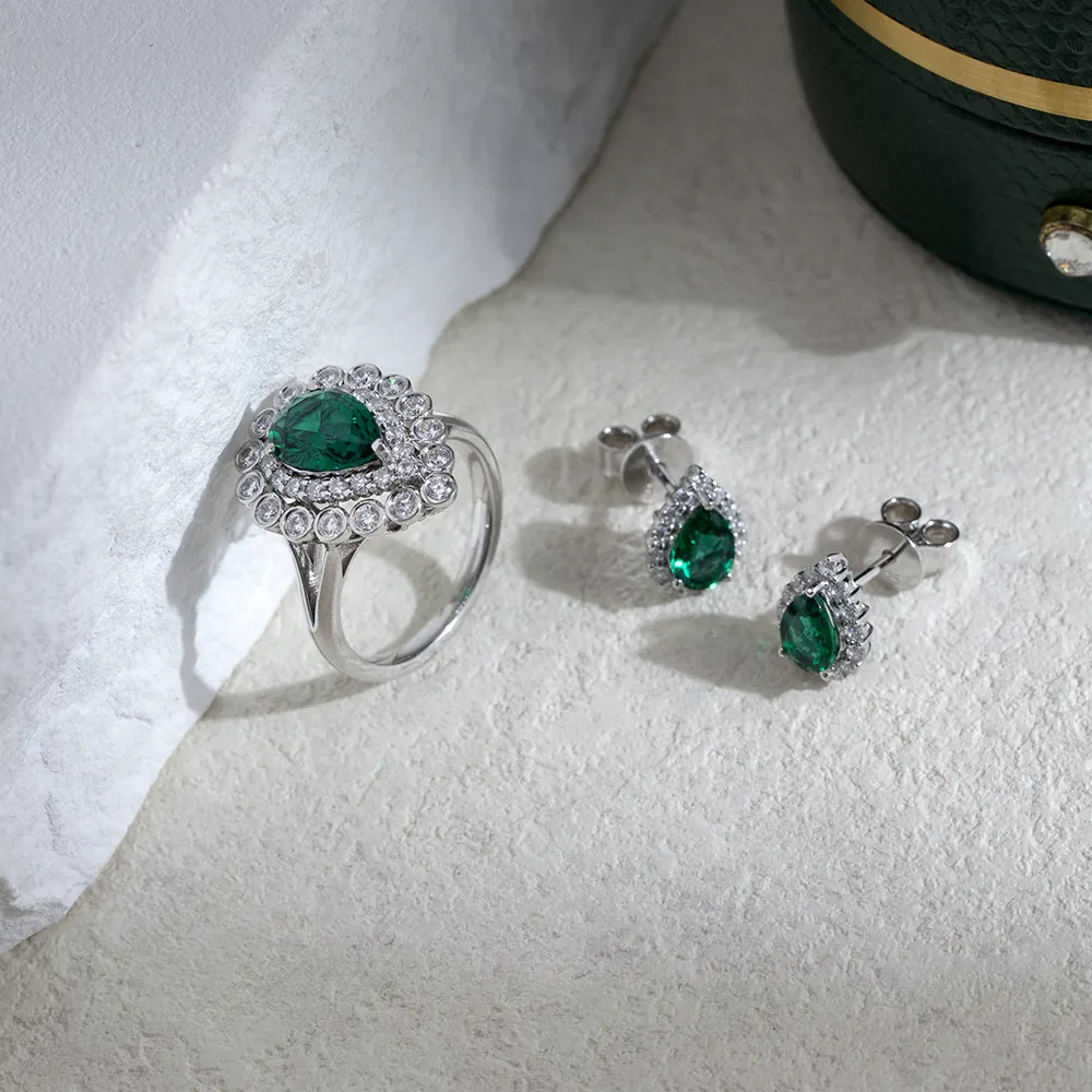 Lab Emerald Earring 18K Gold - Messi Jewelry 6