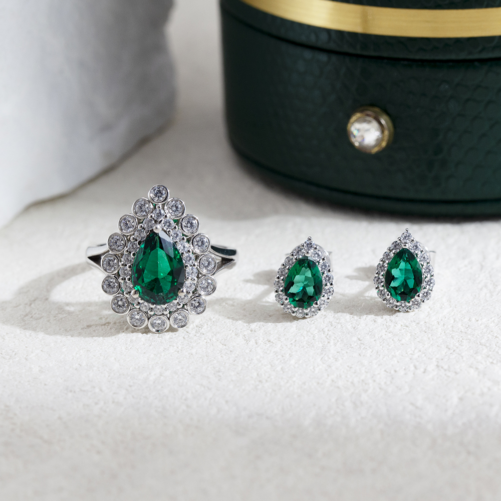 Messi Jewelry MSE-725 Lab Emerald Earring 18K 14K White Gold Yellow Gold Jewelry 12