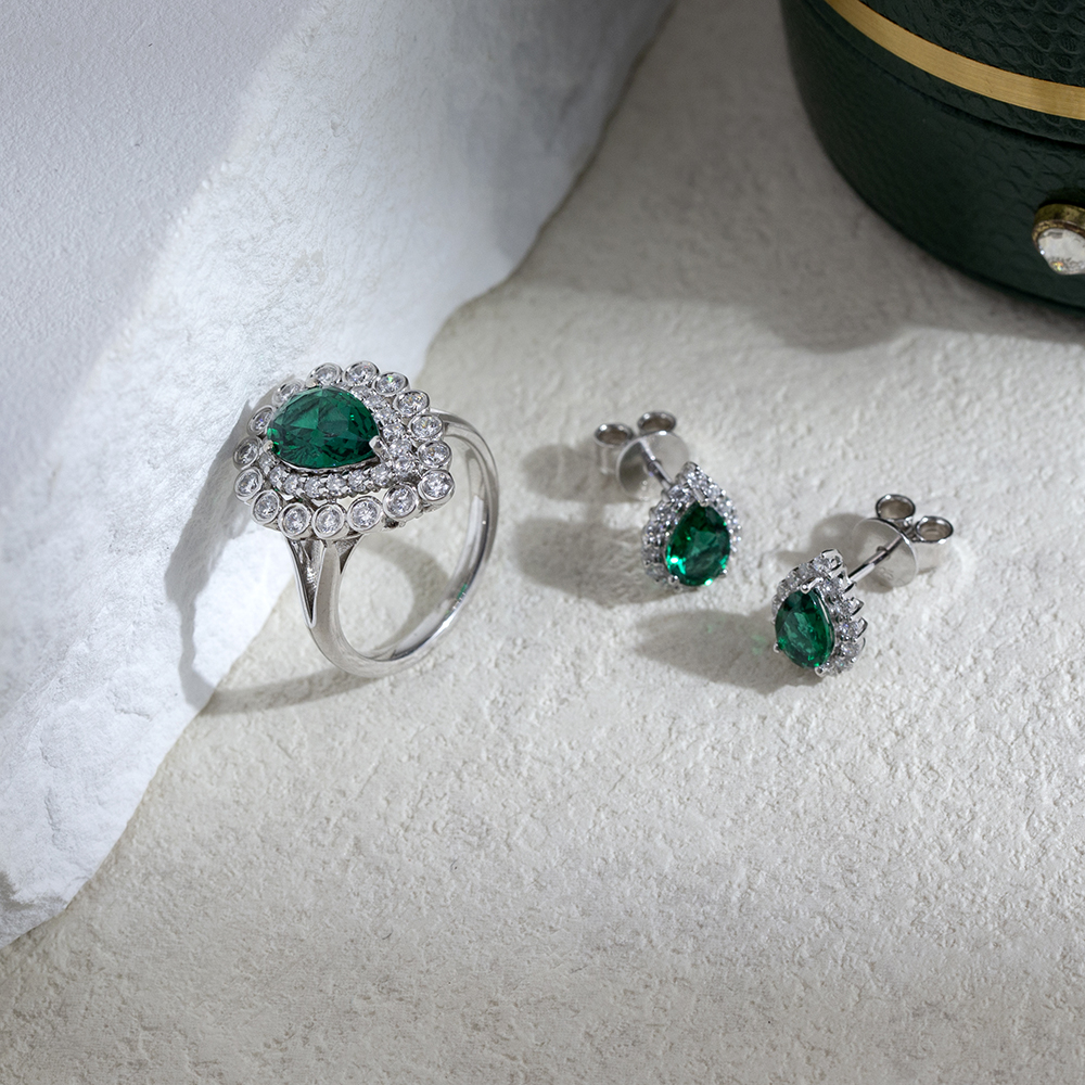 Messi Jewelry MSE-725 Lab Emerald Earring 18K 14K White Gold Yellow Gold Jewelry 13