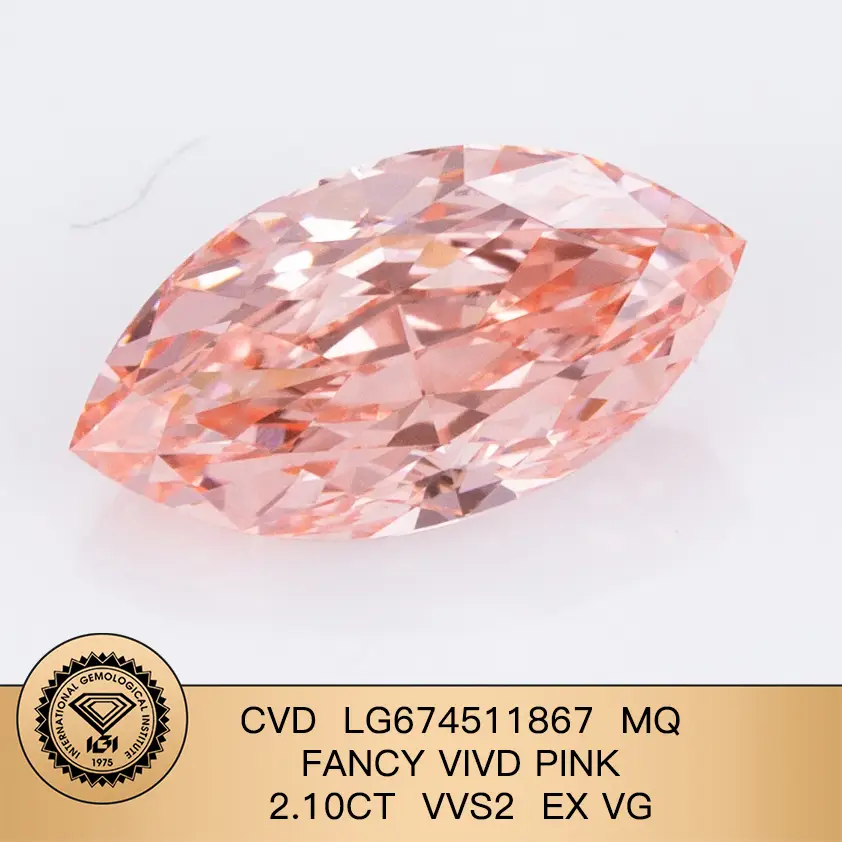 Lab Diamond Marquise Cut Fancy VIVID Pink 2.10ct VVS2 EX VG CVD LG674511867 | Gioielli Messi 1