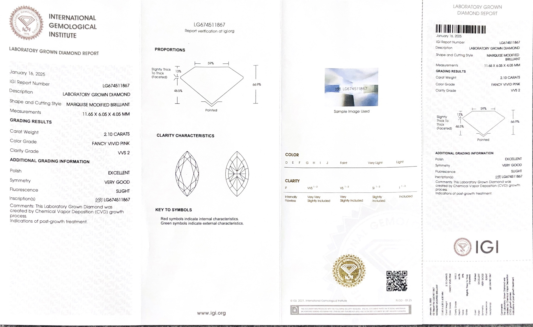 Lab Diamond Marquise Cut Fancy Vivid Pink 2.10CT VVS2 EX VG CVD LG674511867 | Messi Jewelry 8