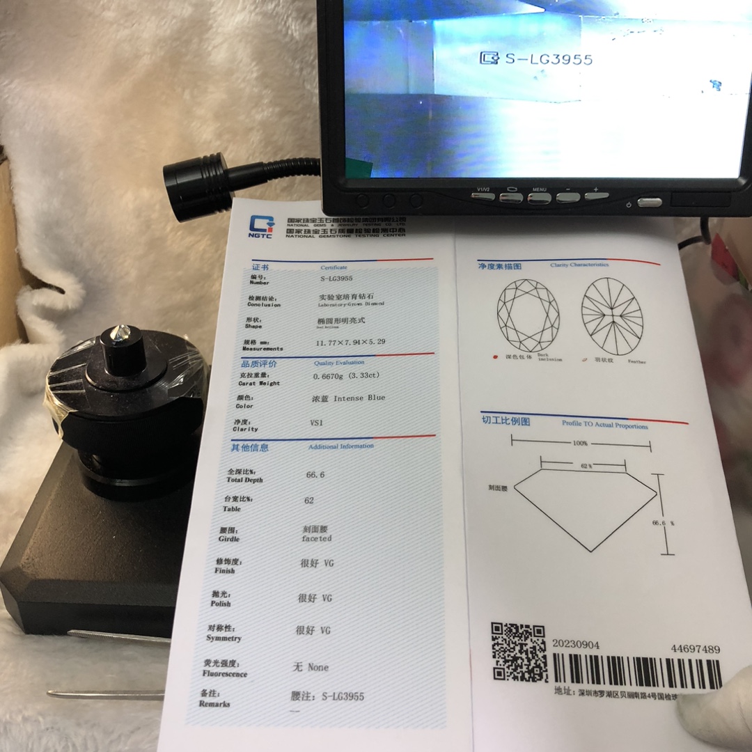 Messi Jewelry Lab Diamond Oval INTENSE BLUE 3.33CT VS1 CVD S-LG3955 11