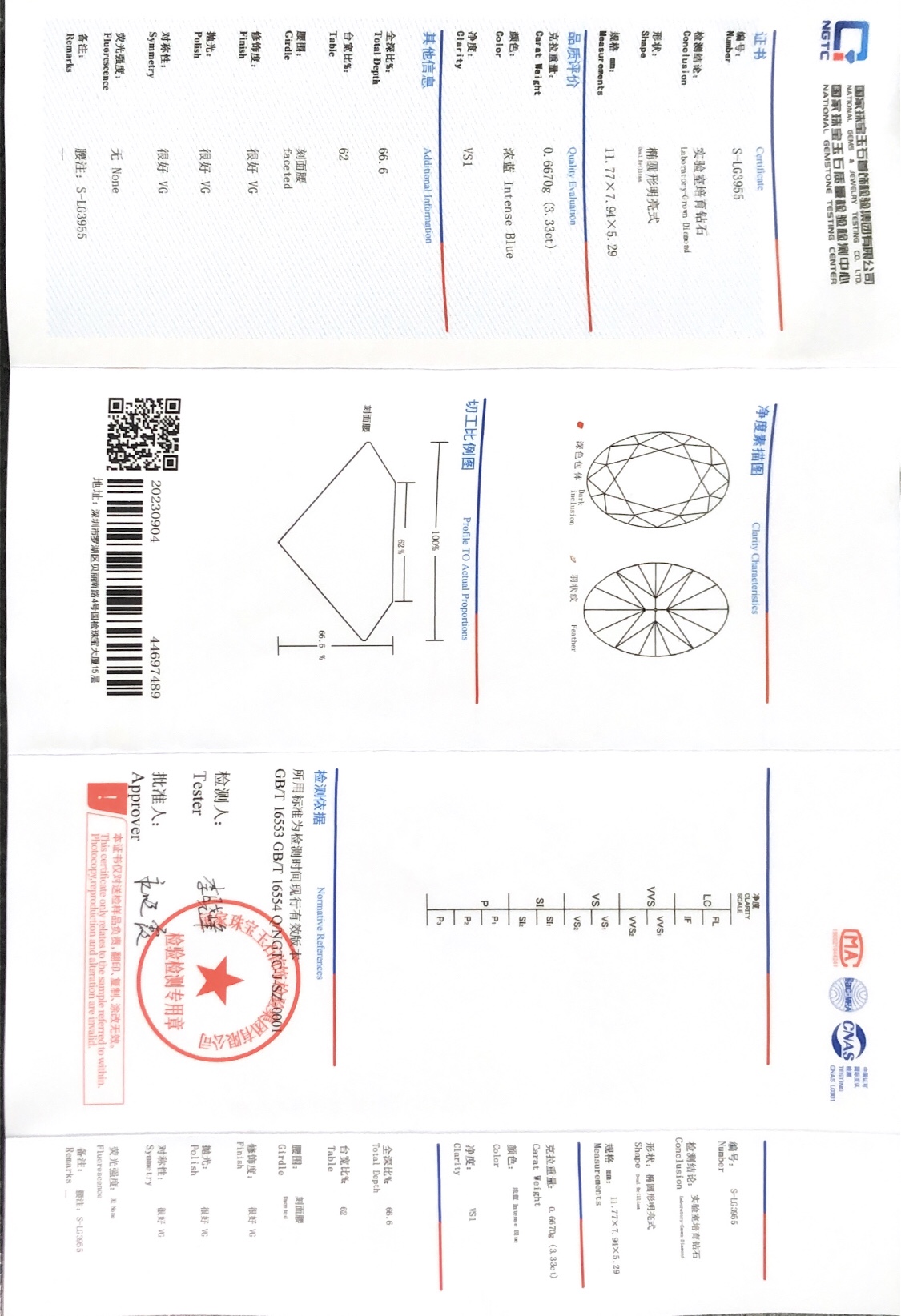 Messi Jewelry Lab Diamond Oval INTENSE BLUE 3.33CT VS1 CVD S-LG3955 7