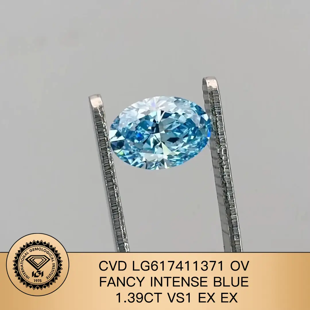 Messi Jewelry Lab Diamond Oval Fancy Intense Blue 1.39Ct Vs1 CVD LG617411371 1