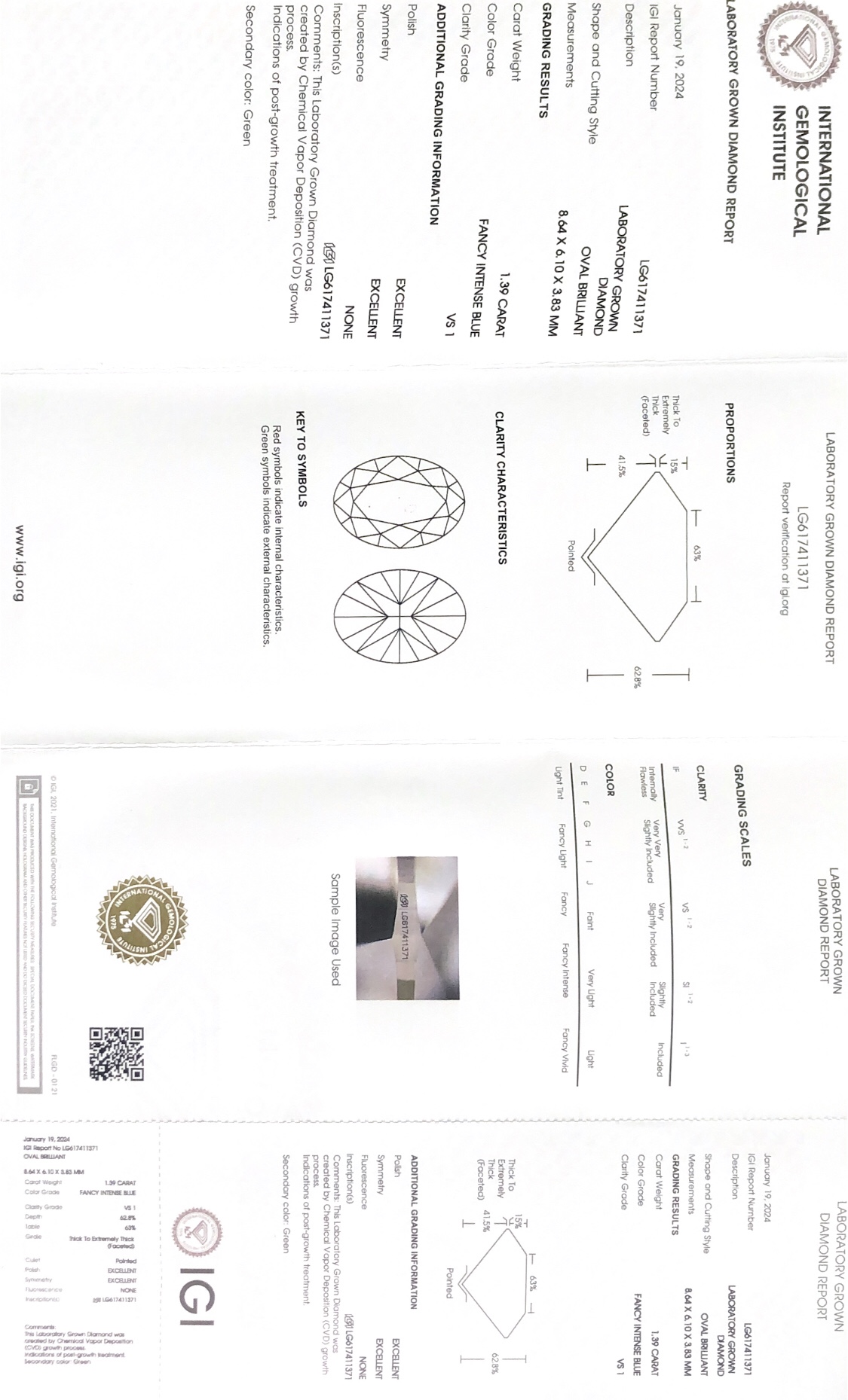 Messi Jewelry  Lab Diamond Oval FANCY INTENSE BLUE 1.39CT VS1 CVD LG617411371 7