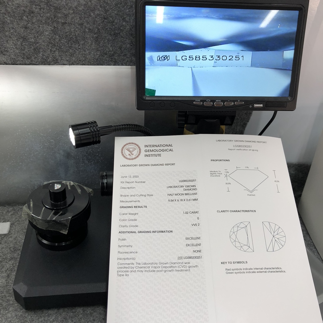 Customize Half Moon Brilliant Cut 1.02CT E VVS2 EX EX Lab Diamond with IGI certificate LG585330251 13