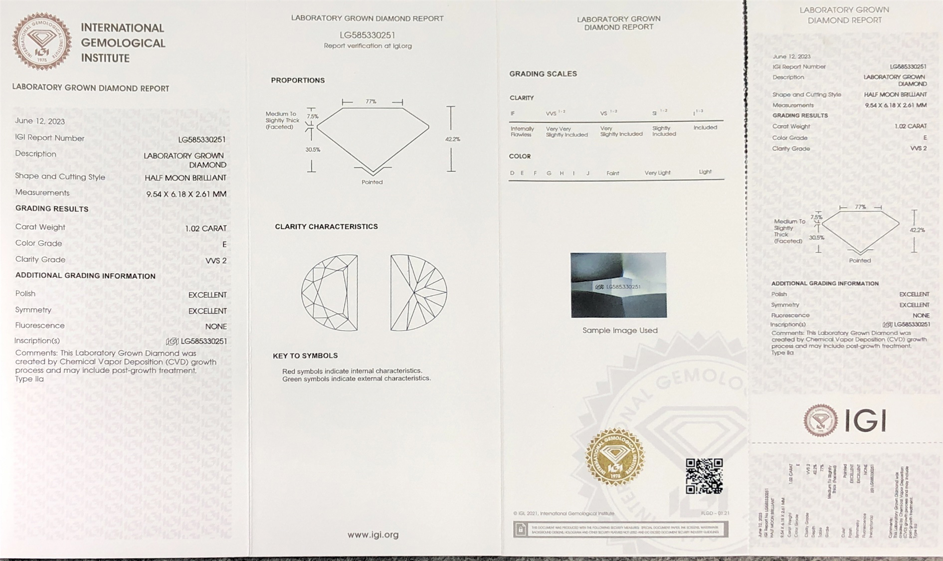 Customize Half Moon Brilliant Cut 1.02CT E VVS2 EX EX Lab Diamond with IGI certificate LG585330251 9