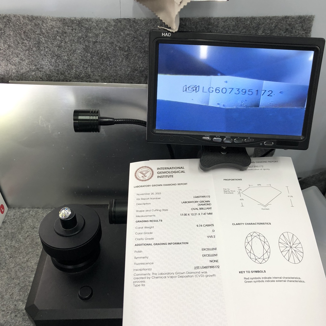 Messi Jewelry Lab Diamond CVD Oval 9.74CT  D  VVS2 LG607395172   EX EX 11