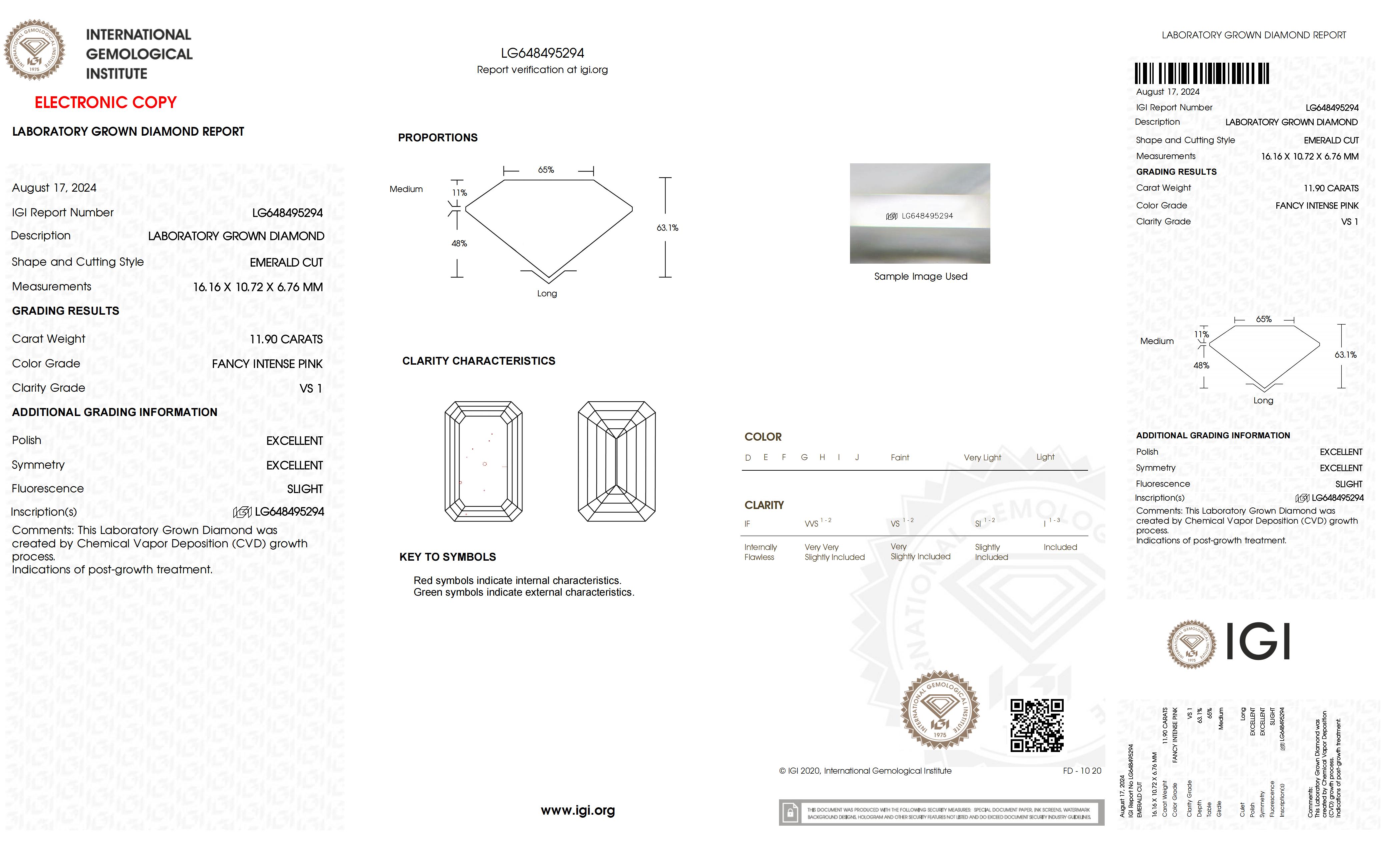 Lab Diamond 11.90CT Emerald Fancy Intense Pink VS1 LG648495294 Para sa Alahas | Messi Alahas 4