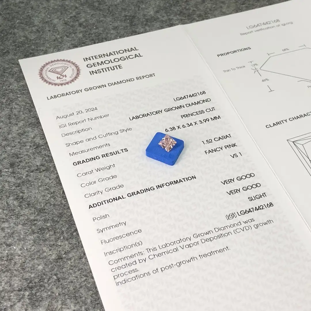 1.52CT Princess Lab Diamond with IGI Certification – Perfect for Custom Jewelry 3