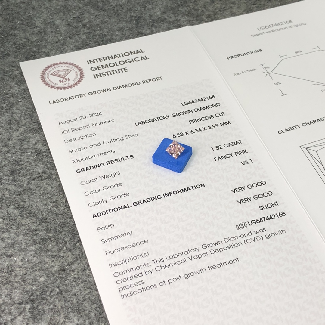 Berlian Princess Lab 1,52CT - Bersertifikat IGI - Perhiasan yang Dapat Disesuaikan - Berwarna Mewah 6