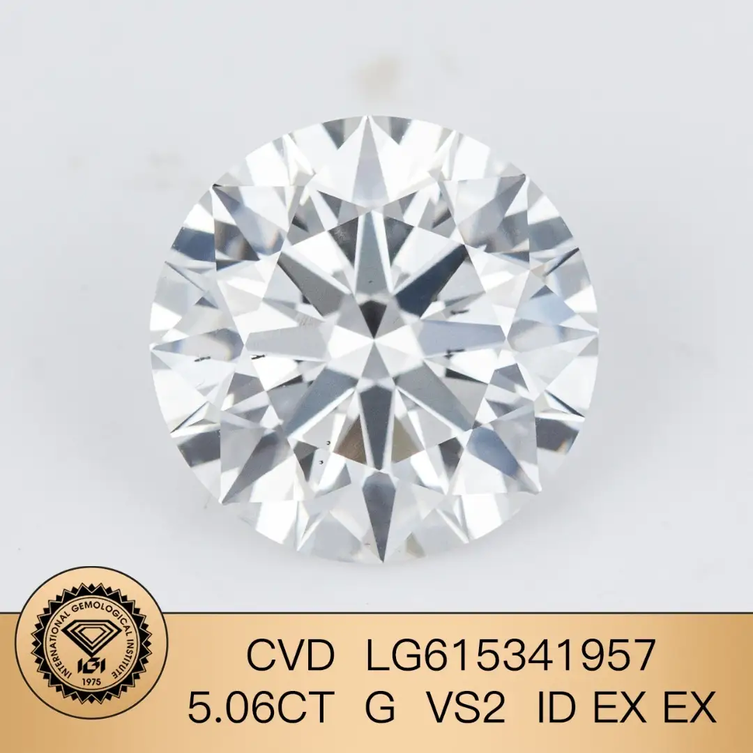 Messi Jewlery Lab Diamond CVD IGI Round LG615341957 5.06ct G VS2 ID ex 1