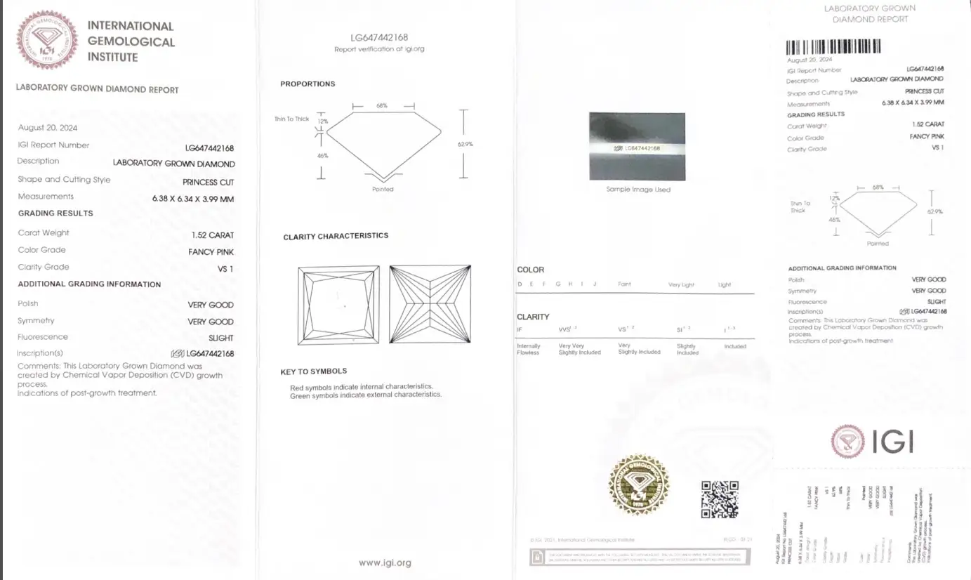 1.52CT Princess Lab Diamond with IGI Certification – Perfect for Custom Jewelry 5