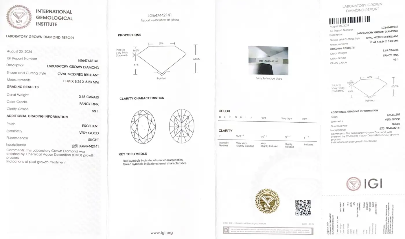 3.63CT Oval Lab Grown Diamond - IGI Certified Symmetry 5