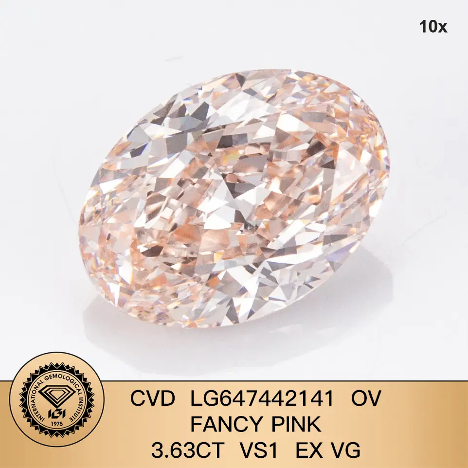 QUALITÀ OVAL CUT CUT Diamond Fancy Pink 3.63CT VS1 EX VG CVD LG647442141 | Gioielli Messi 1