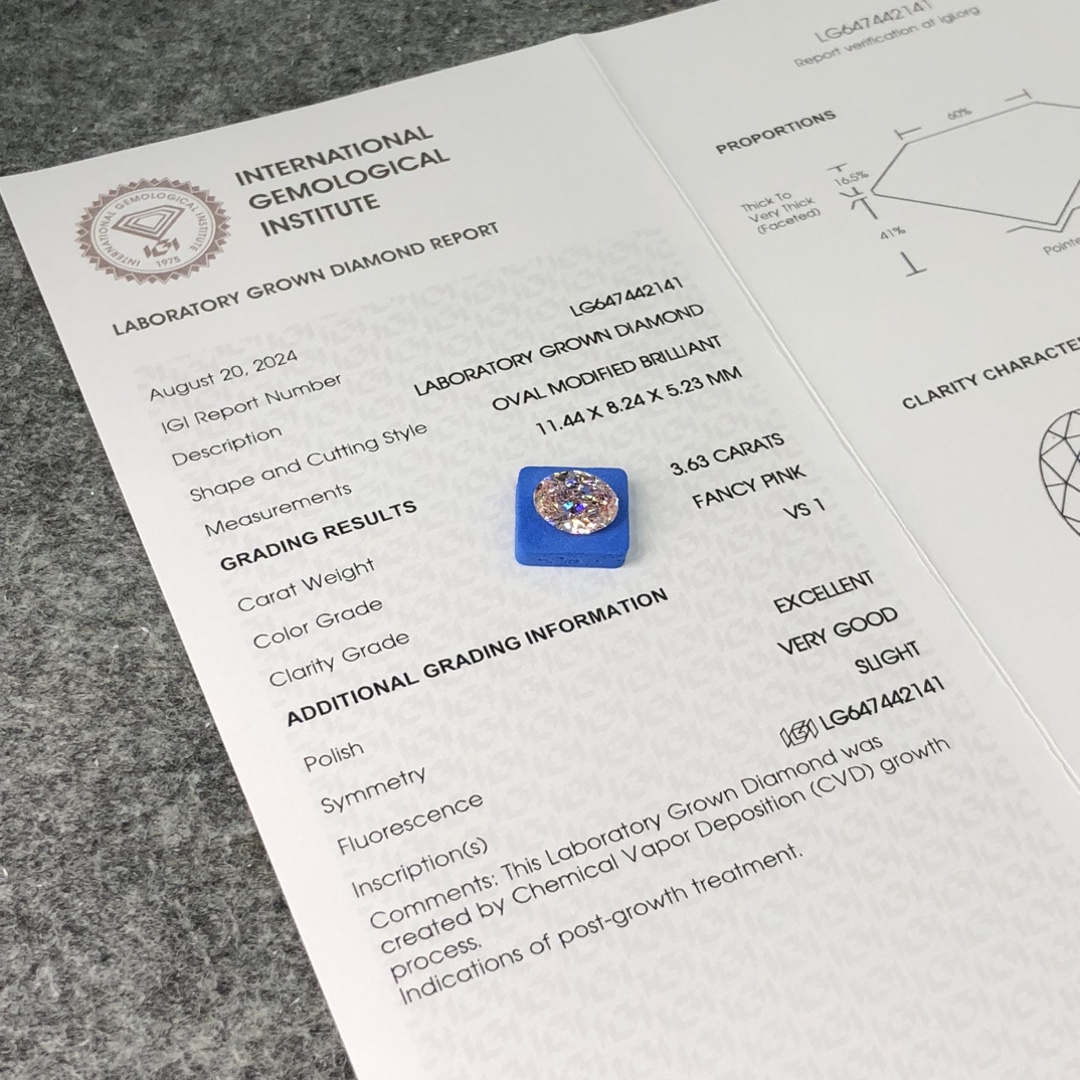 Kalidad nga Oval Cut Lab Diamond FANCY PINK 3.63CT VS1 EX VG CVD LG647442141 | Messi Alahas 6