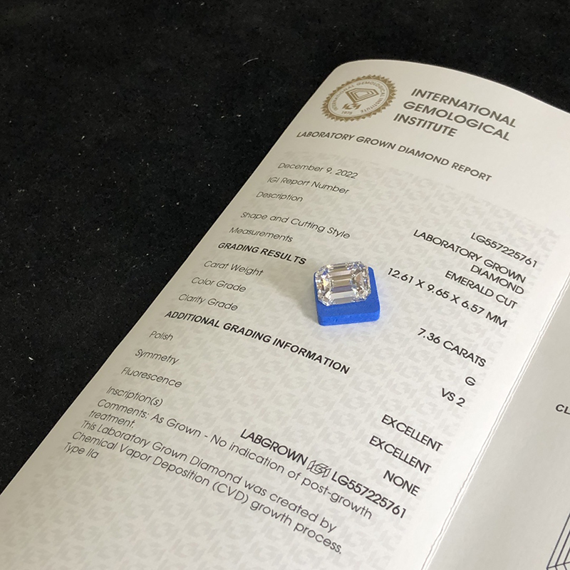 Fancy Lab Diamond CVD Emerald 7.36CT G VS2 2EX Lab Diamond Para sa Alahas LG557225761 | Messi Jewely 7