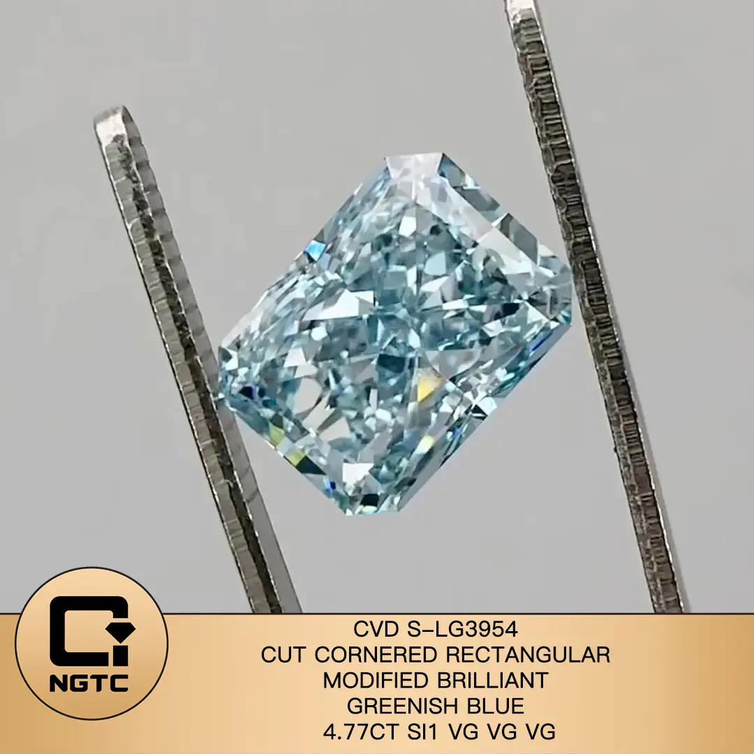 Messi gioielli tagliati ad angolo rettangolare modificato brillante 4.77ct si1 vg vg vg verdastro blu lab diamond 1