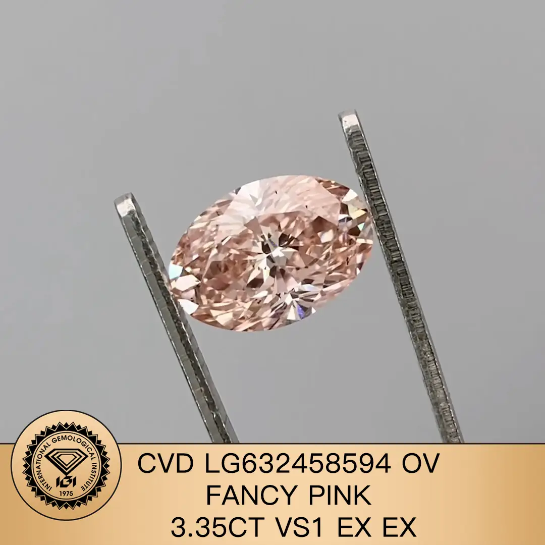 Lab Diamond Oval Fancy Pink 3,35CT VS1 EX EX CVD LG632458594 per gioielli | Gioielli Messi 1