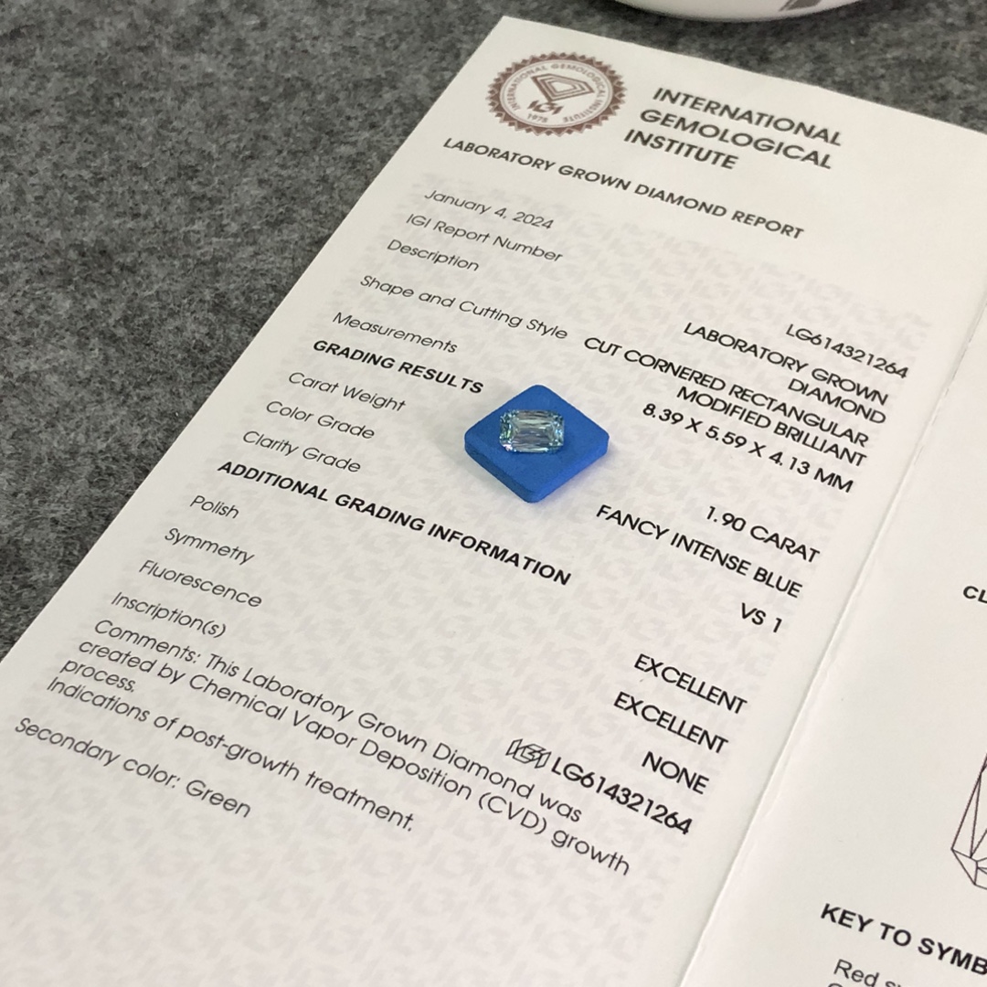 1.90CT Fancy Intense Blue CVD Lab Diamond Cornered Recatangle Modified Brilliant Cut VS1 EX EX  LG614321264 7