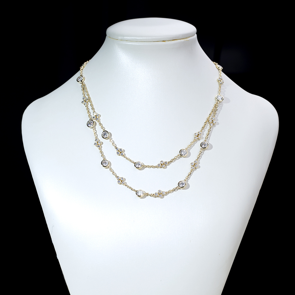 MSN-839 Fashion lab Gitubo nga Diamond Necklace 18K Yellow Gold - Messijewelry 9