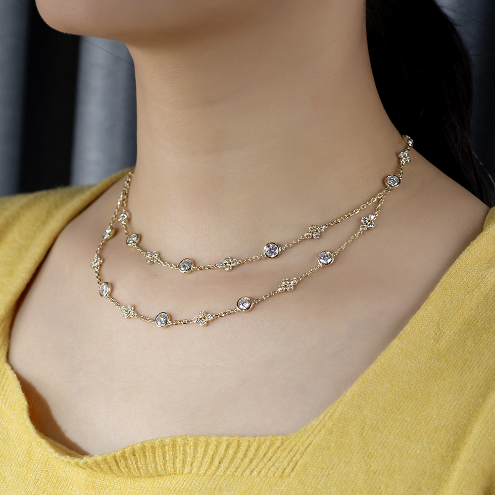 MSN-839 Fashion lab Gitubo nga Diamond Necklace 18K Yellow Gold - Messijewelry 12