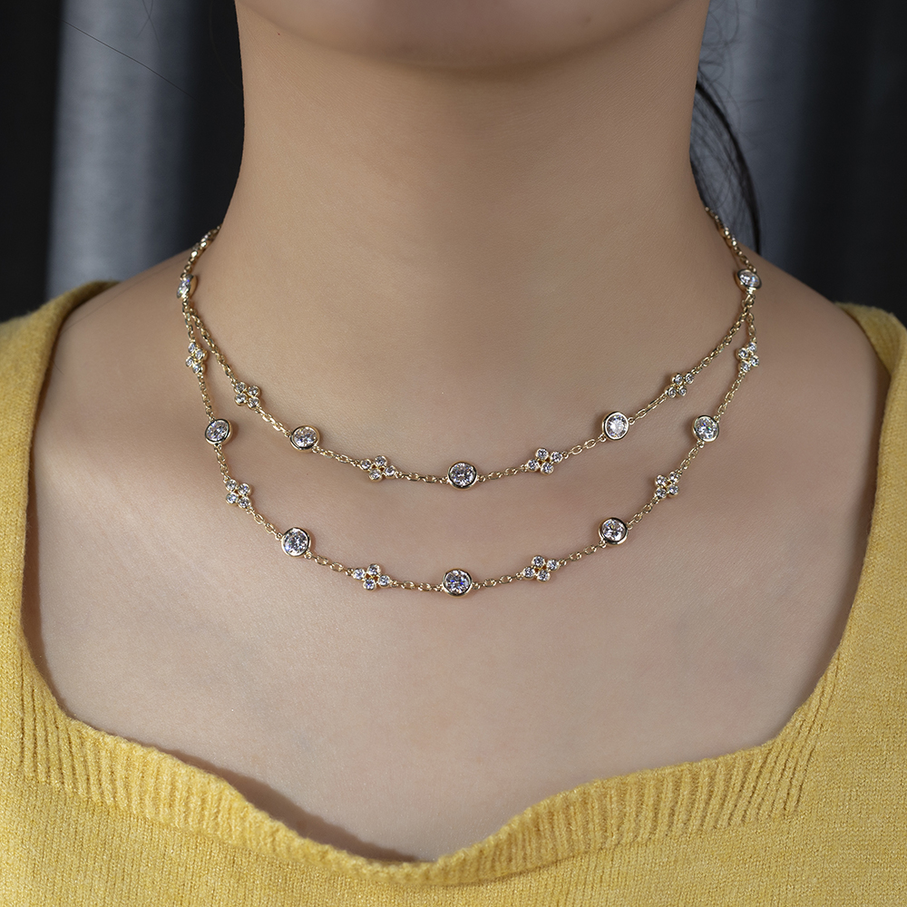 MSN-839 Fashion lab Gitubo nga Diamond Necklace 18K Yellow Gold - Messijewelry 13