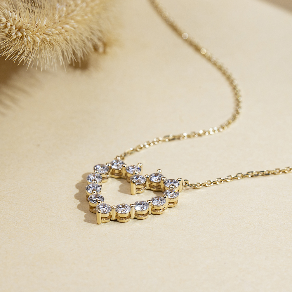 MSN-879 18K Yellow Gold Round Lab Gitubo nga Diamond Heart Pendant Necklace 10