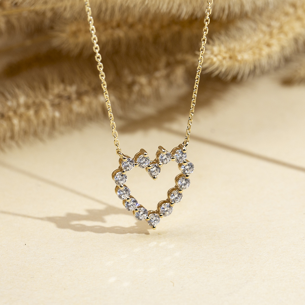 MSN-879 18K Yellow Gold Round Lab Gitubo nga Diamond Heart Pendant Necklace 9