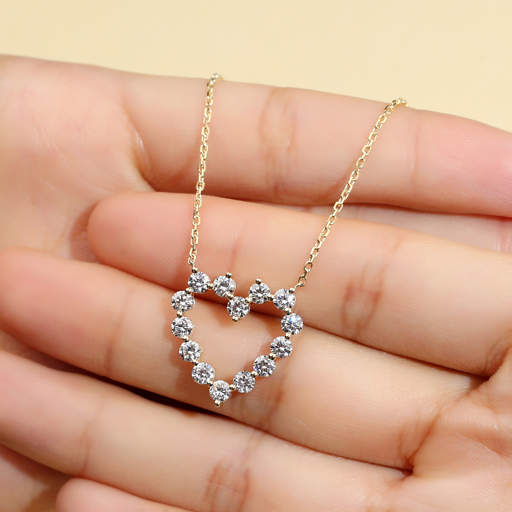 MSN-879 18K Yellow Gold Round Lab Gitubo nga Diamond Heart Pendant Necklace 12