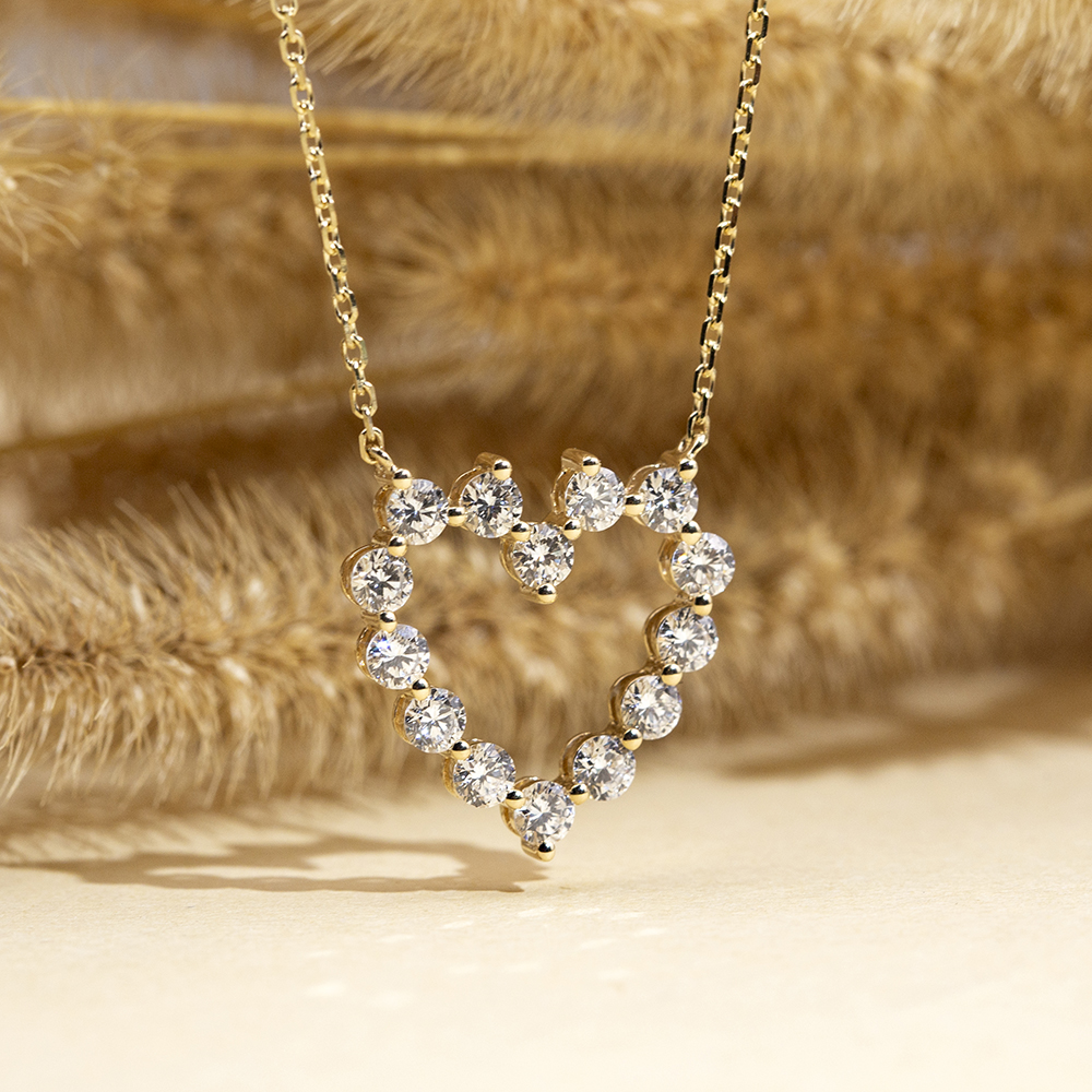 MSN-879 18K Yellow Gold Round Lab Gitubo nga Diamond Heart Pendant Necklace 8