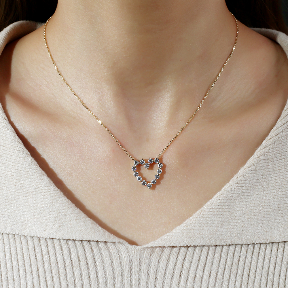 MSN-879 18K Yellow Gold Round Lab Gitubo nga Diamond Heart Pendant Necklace 13