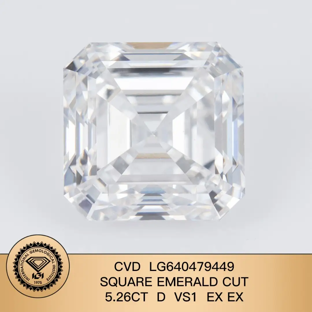Messi Jewelry CVD Lab Diamond Square Smeraldo Cut 5,26CT D VS1 LG640479449 EX EX 1